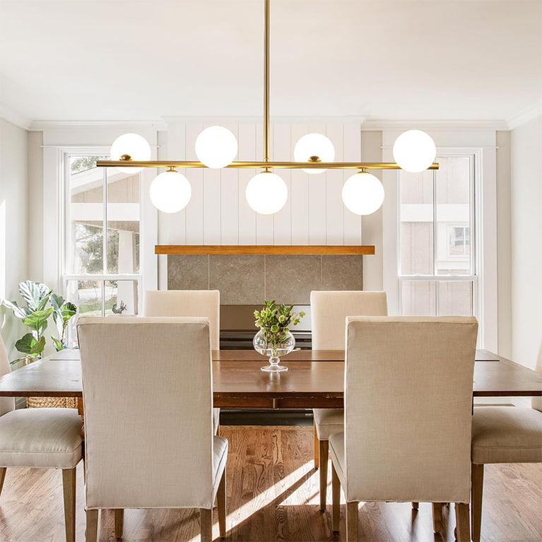 BOKT 7-Light White Glass Globe Round Chandelier