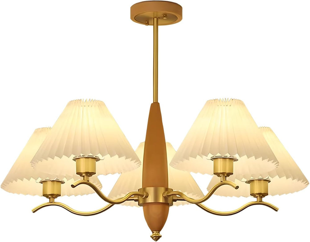 BOKT Gold Wooden Chandeliers Mid Century Fabric Ceiling Pendant Lighting(BPC014)