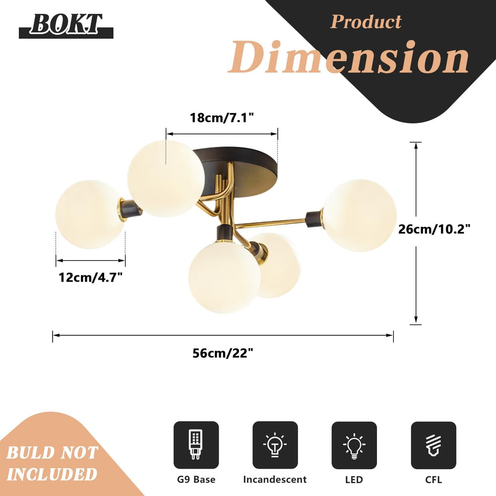 BOKT Modern Black Gold Ceiling Light with 5 Lights