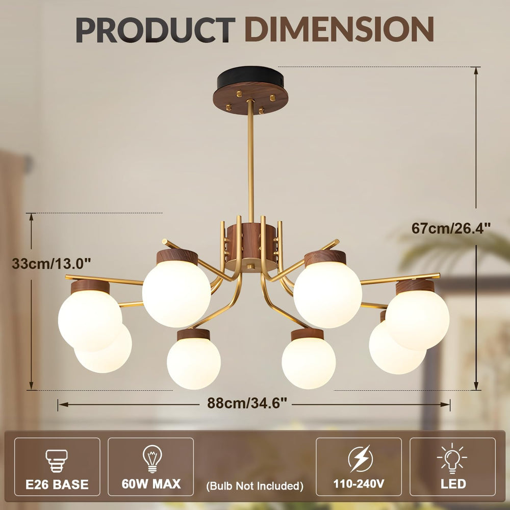 BOKT Large Gold Sputnik Chandelier 8 Head Wood (BPC016)