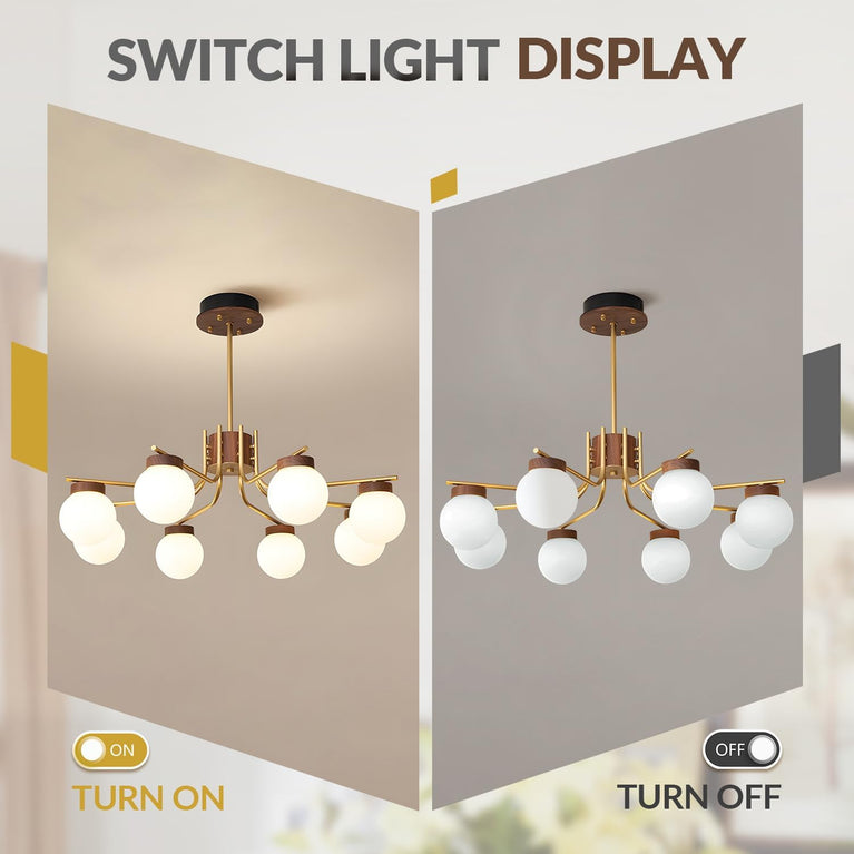 BOKT Large Gold Sputnik Chandelier 8 Head Wood (BPC016)