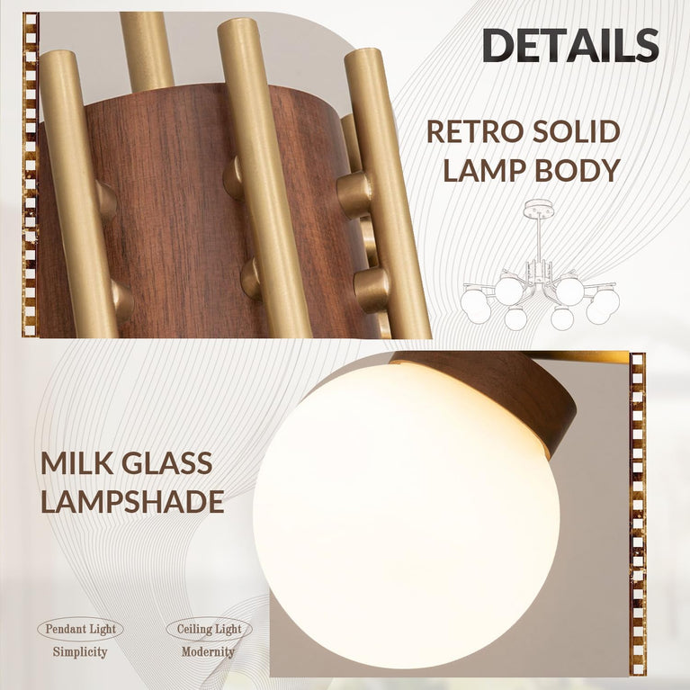 BOKT Large Gold Sputnik Chandelier 8 Head Wood (BPC016)