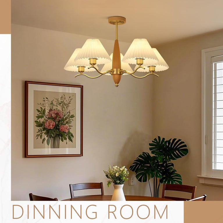 BOKT Gold Wooden Chandeliers Mid Century Fabric Ceiling Pendant Lighting(BPC014)