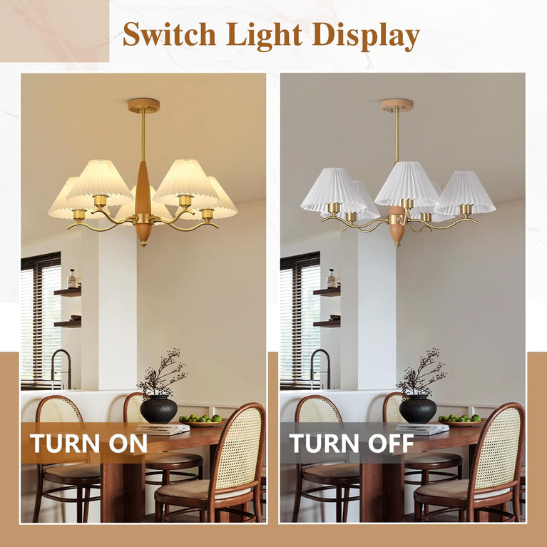 BOKT Gold Wooden Chandeliers Mid Century Fabric Ceiling Pendant Lighting(BPC014)