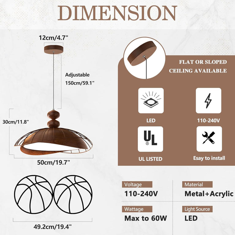 BOKT Nordic Vintage Wood Pendant Light LED Dimmable for Kitchen Island (BPC015)