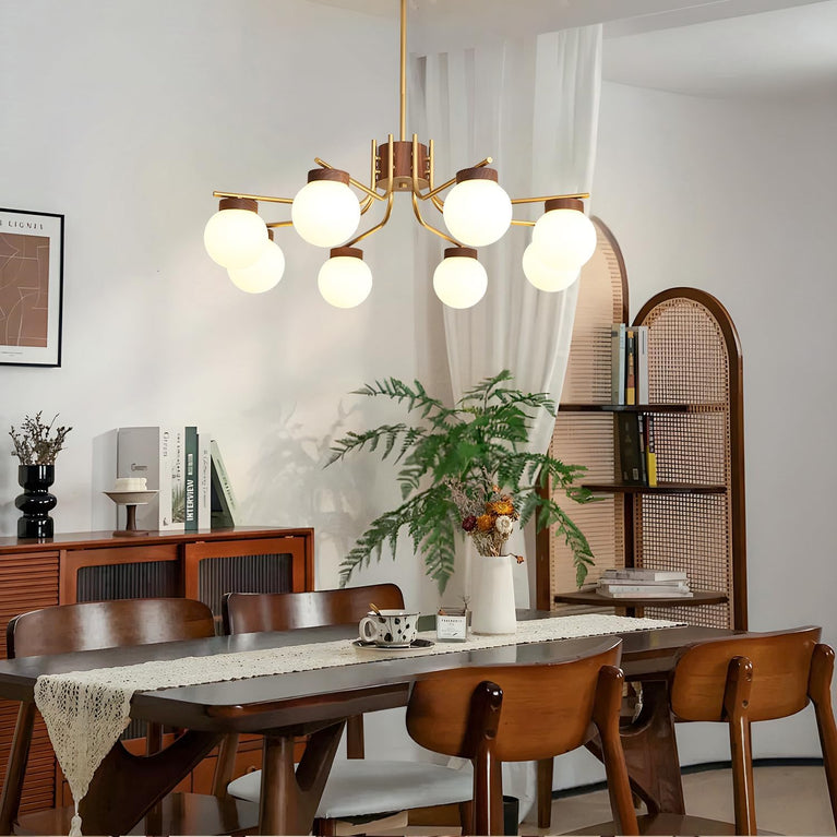 BOKT Large Gold Sputnik Chandelier 8 Head Wood (BPC016)