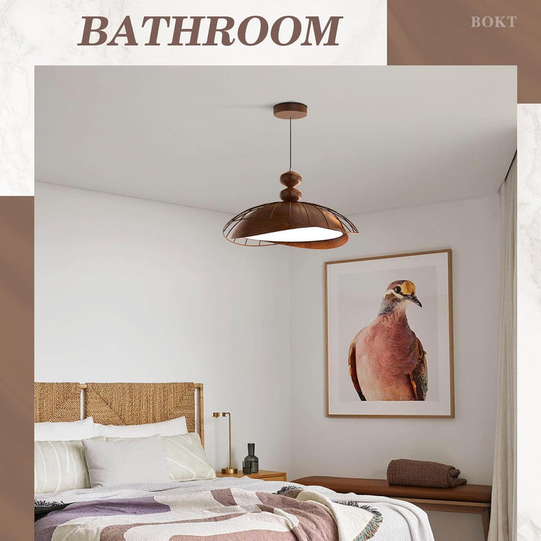 BOKT Nordic Vintage Wood Pendant Light LED Dimmable for Kitchen Island (BPC015)