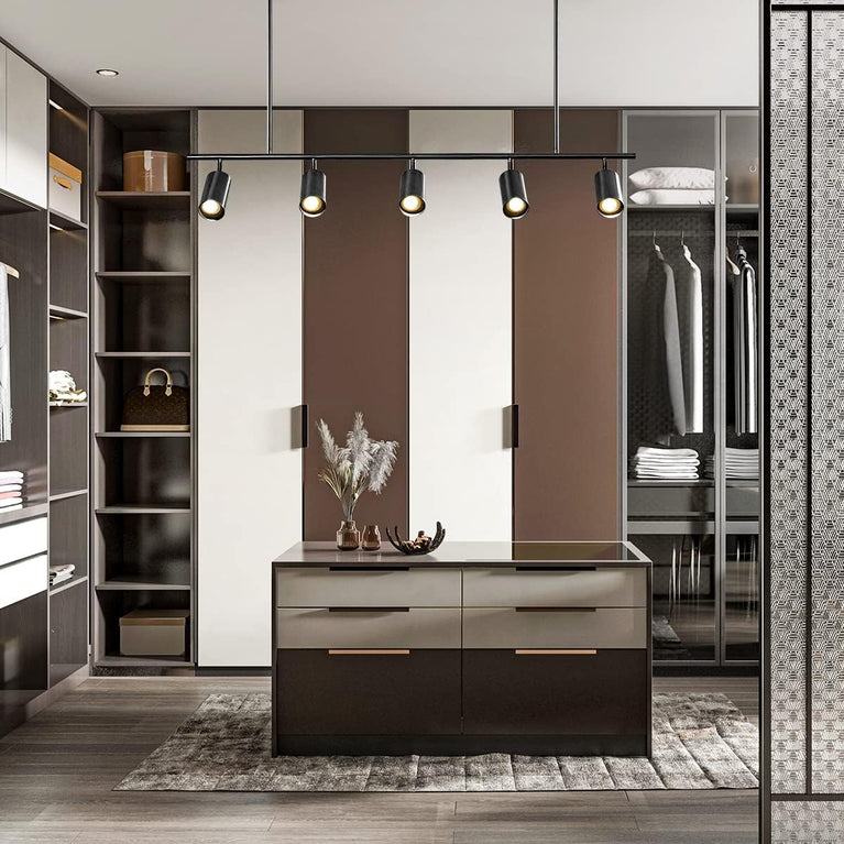 BOKT Matte Black Metal 5-Lights LED Linear Track Lighting Mid Century Modern Hanging Track Lighting Commercial Pendant Light Fixture Adjustable Industrial Ceiling Spot Lighting