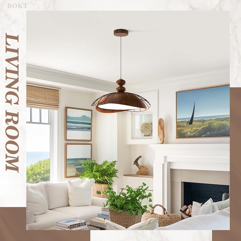 BOKT Nordic Vintage Wood Pendant Light LED Dimmable for Kitchen Island (BPC015)