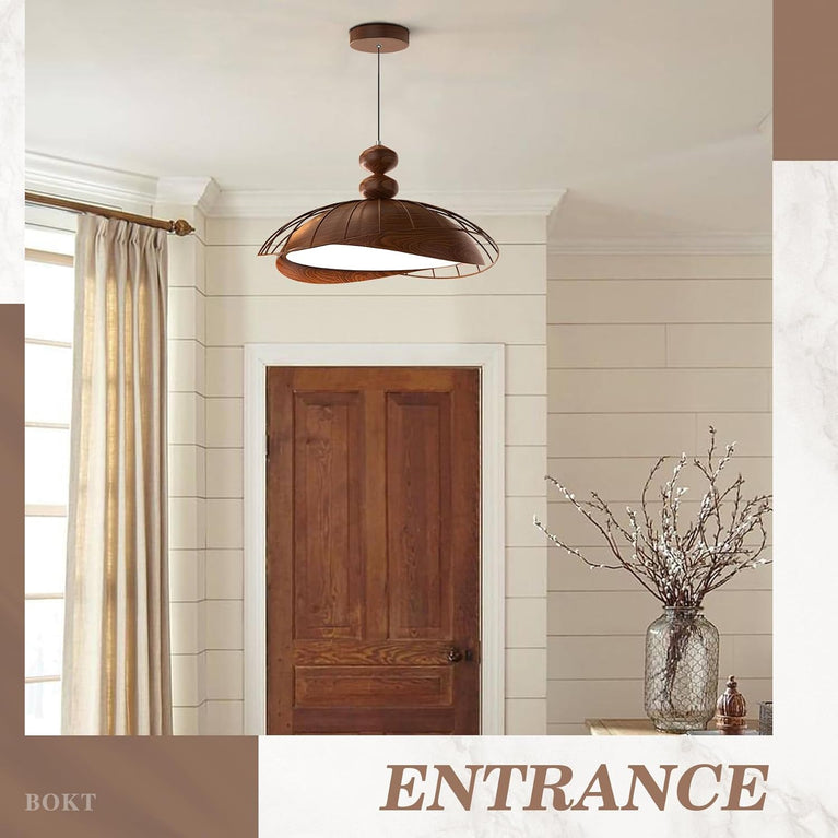 BOKT Nordic Vintage Wood Pendant Light LED Dimmable for Kitchen Island (BPC015)