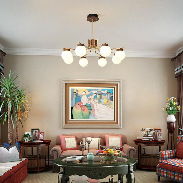 BOKT Large Gold Sputnik Chandelier 8 Head Wood (BPC016)