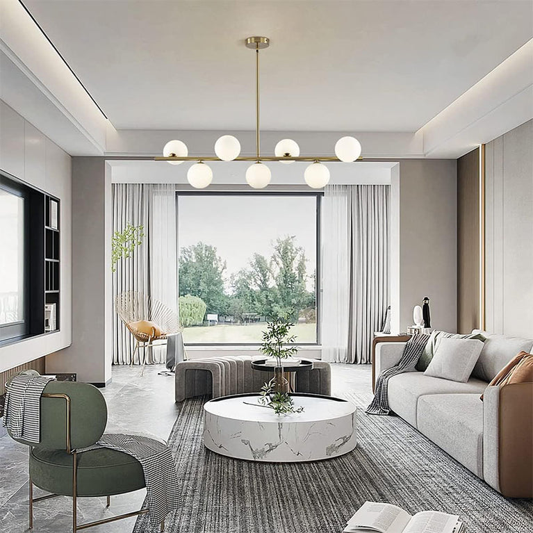 BOKT 7-Light White Glass Globe Round Chandelier