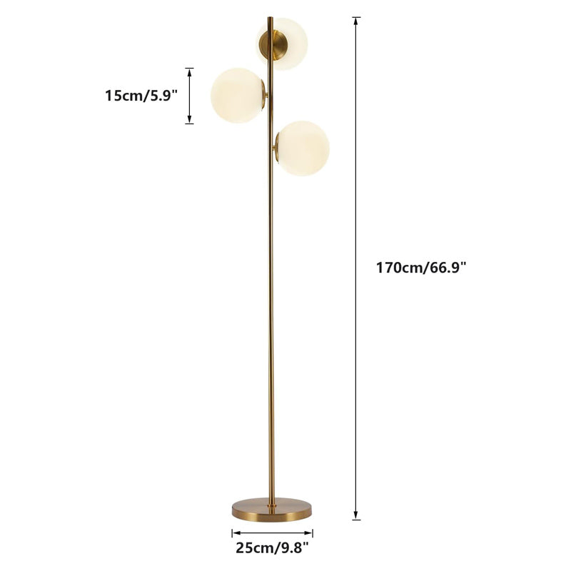 BOKT Modern Gold Floor Lamps with 3-Light Glass Globe