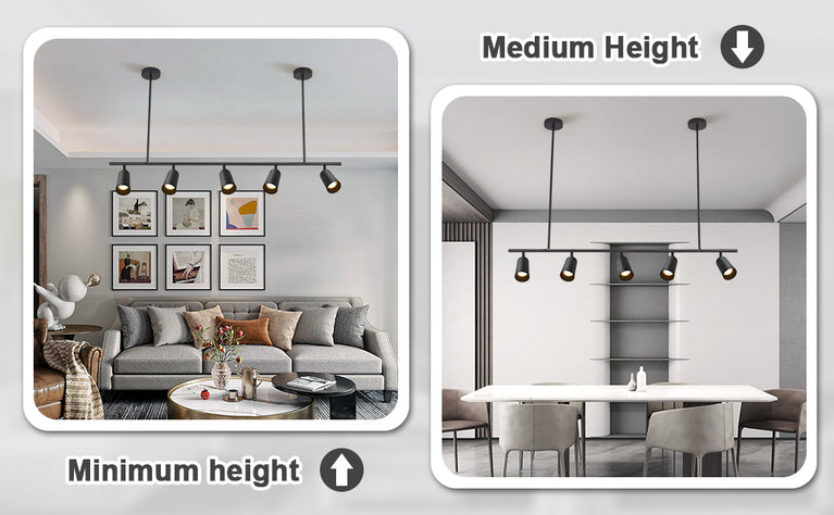 BOKT Matte Black Metal 5-Lights LED Linear Track Lighting Mid Century Modern Hanging Track Lighting Commercial Pendant Light Fixture Adjustable Industrial Ceiling Spot Lighting