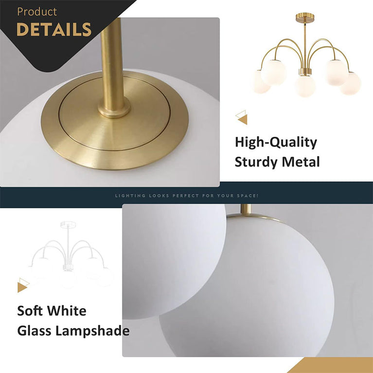 BOKT Large 5-Light White Globe Sputnik Chandelier