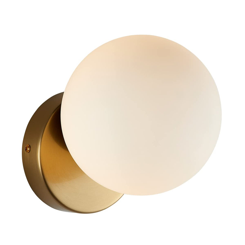 BOKT Small Milky Glass Globe Gold Wall Sconce, Mid Century Modern 1-Light Indoor Bathroom Fixture, 5.9 in Globe