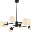 BOKT Modern 8-Lights Globe Sputnik Chandelier Mid Century Matte Black Chandelier Ceiling Mount Light Fixture with Milky White Glass Glass Lampshade  for Dining Room Living Room