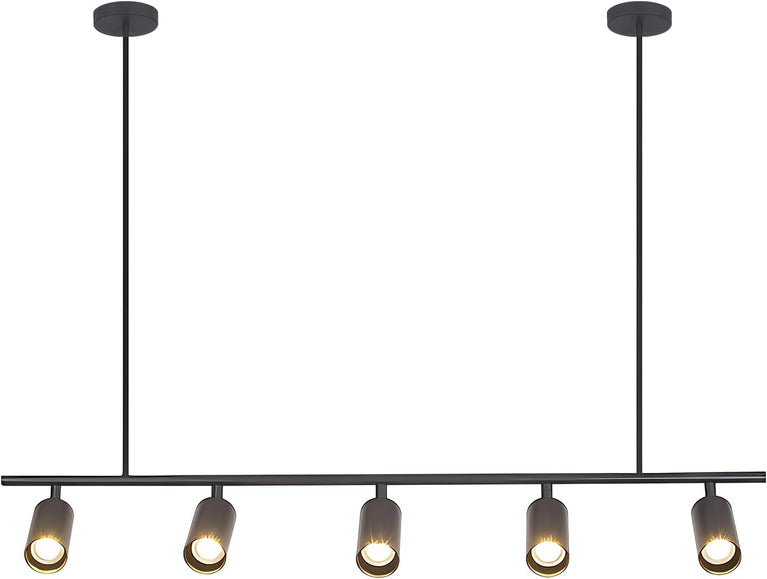 BOKT Matte Black Metal 5-Lights LED Linear Track Lighting Mid Century Modern Hanging Track Lighting Commercial Pendant Light Fixture Adjustable Industrial Ceiling Spot Lighting