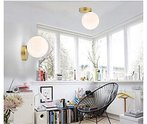 BOKT Small Milky Glass Globe Gold Wall Sconce, Mid Century Modern 1-Light Indoor Bathroom Fixture, 5.9 in Globe