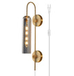 BOKT Plug-In or Hardwired Wall Sconce with Smoke Gray Glass, Mid Century Modern Gold 1-Light Fixture for Bedroom and Bathroom