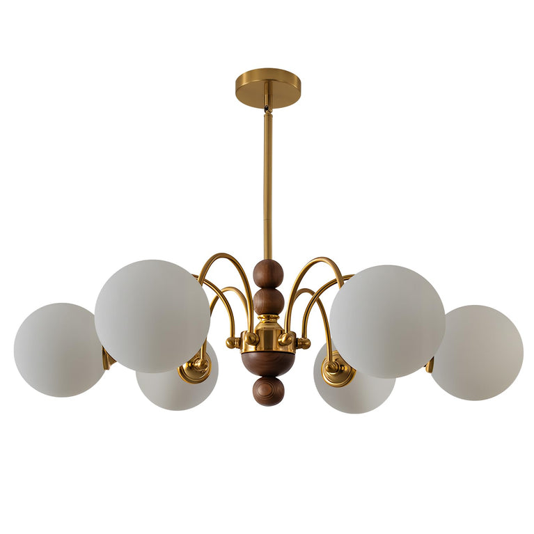 BOKT  Milk Glass Chandelier 6 Head Rustic Wooden Sputnik Chandelier