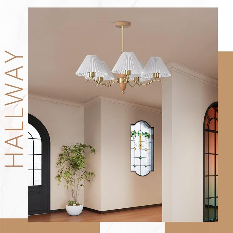 BOKT Gold Wooden Chandeliers Mid Century Fabric Ceiling Pendant Lighting（BPC014）