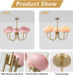 BOKT 5 Light Gold Globe Sputnik Chandelier Modern Pink Glass Sputnik （BCP012)