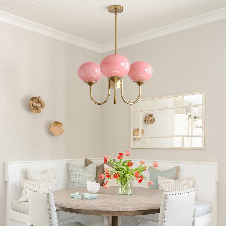 BOKT 5 Light Gold Globe Sputnik Chandelier Modern Pink Glass Sputnik （BCP012)