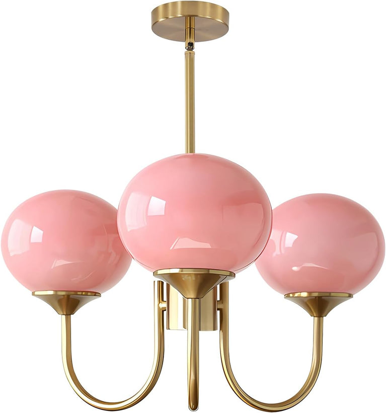 BOKT 5 Light Gold Globe Sputnik Chandelier Modern Pink Glass Sputnik （BCP012)