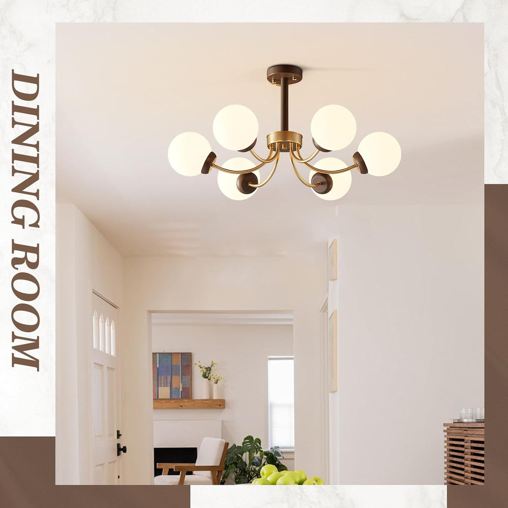 BOKT Sputnik Ceiling Lights Wooden 6-Light Semi Flush Mount Ceiling Light (BPC018)