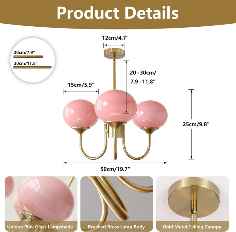 BOKT 5 Light Gold Globe Sputnik Chandelier Modern Pink Glass Sputnik （BCP012)