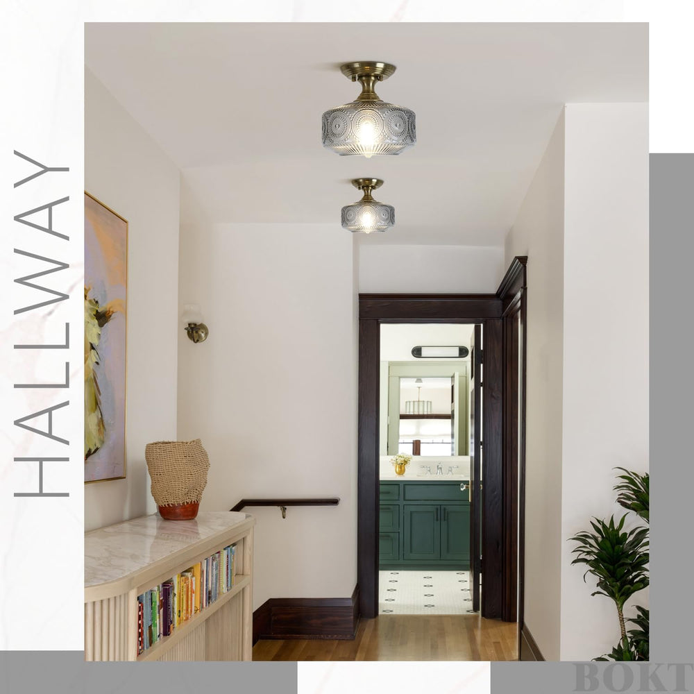 BOKT Modern Close to Ceiling Lighting Fixtures Farmhouse Flush Mount Glass Ceiling Light Open Drum Smoke Gray Flush Mount Ceilings Lights Vintage Style Ceiling Light E26 Base