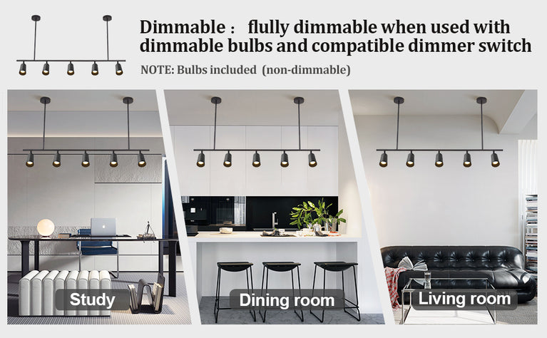 BOKT Matte Black Metal 5-Lights LED Linear Track Lighting Mid Century Modern Hanging Track Lighting Commercial Pendant Light Fixture Adjustable Industrial Ceiling Spot Lighting