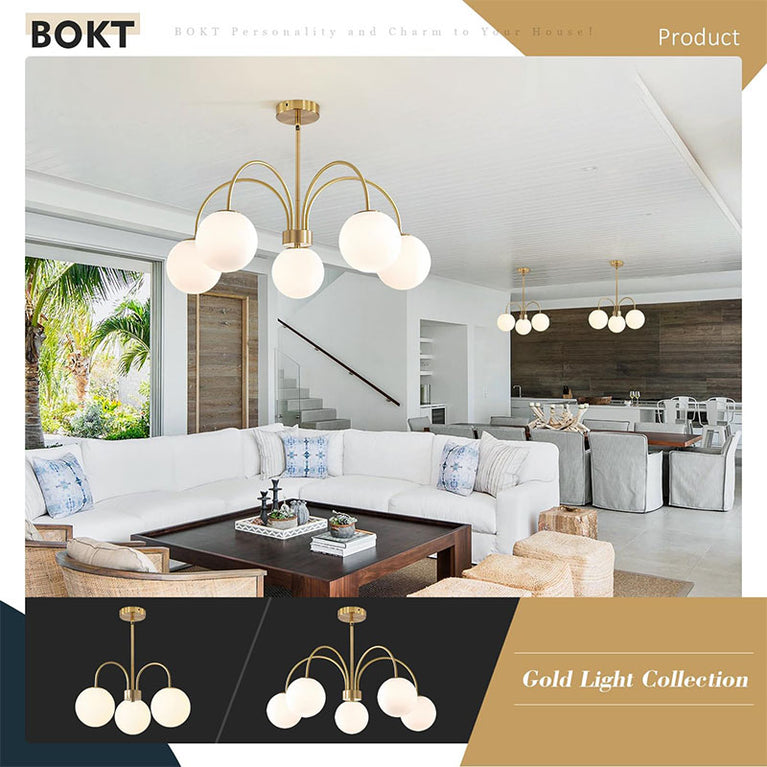 BOKT Large 5-Light White Globe Sputnik Chandelier