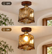 BOKT Amber Glass Semi Flush Mount Ceiling Light Brass Walnut Square
