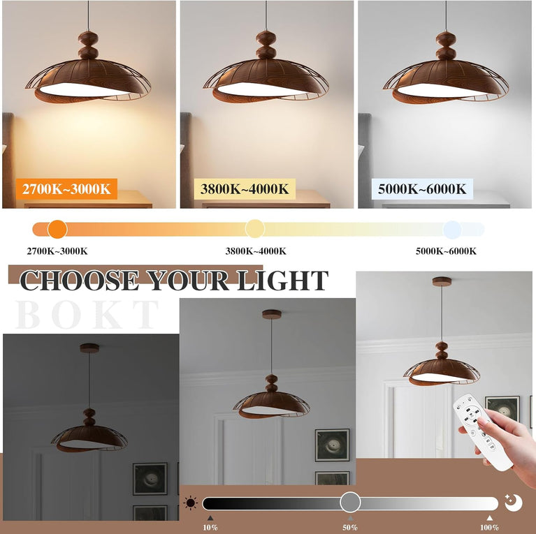 BOKT Nordic Vintage Wood Pendant Light  LED Dimmable for Kitchen Island (BPC015)