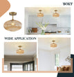 BOKT Vintage Brushed Brass Semi Flush Mount Ceiling Light Amber Ribbed Glass Pendant Light Mid Century Modern Gold Close to Ceiling Light Fixture for Indoor Use 9.8"