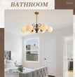 BOKT  Milk Glass Chandelier 6 Head Rustic Wooden Sputnik Chandelier