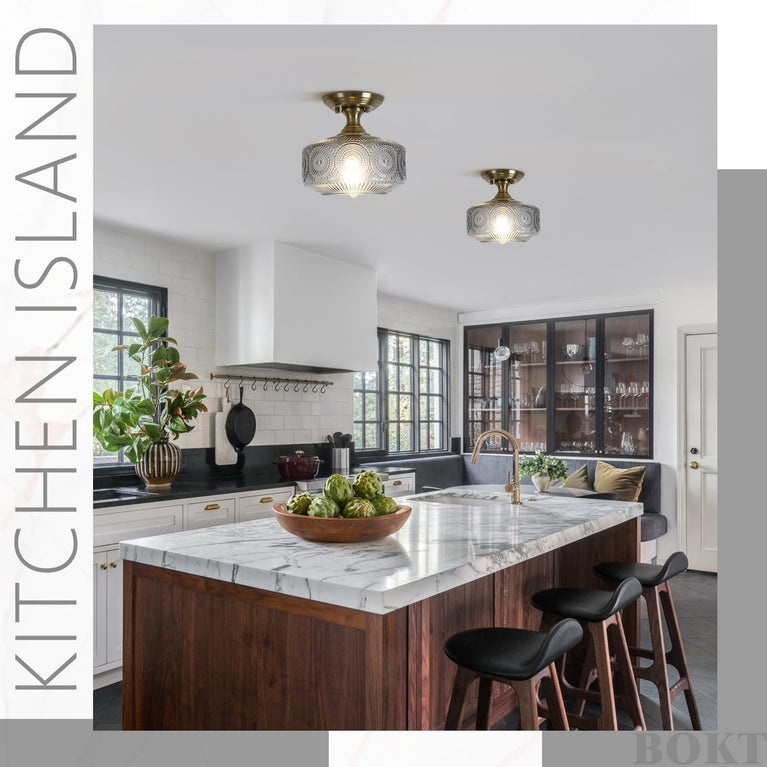 BOKT Modern Close to Ceiling Lighting Fixtures Farmhouse Flush Mount Glass Ceiling Light Open Drum Smoke Gray Flush Mount Ceilings Lights Vintage Style Ceiling Light E26 Base