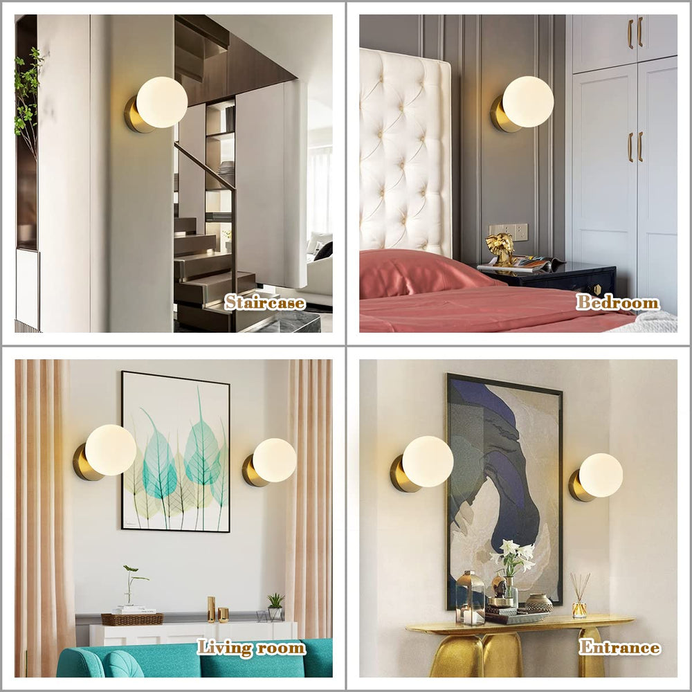 BOKT Small Milky Glass Globe Gold Wall Sconce, Mid Century Modern 1-Light Indoor Bathroom Fixture, 5.9 in Globe