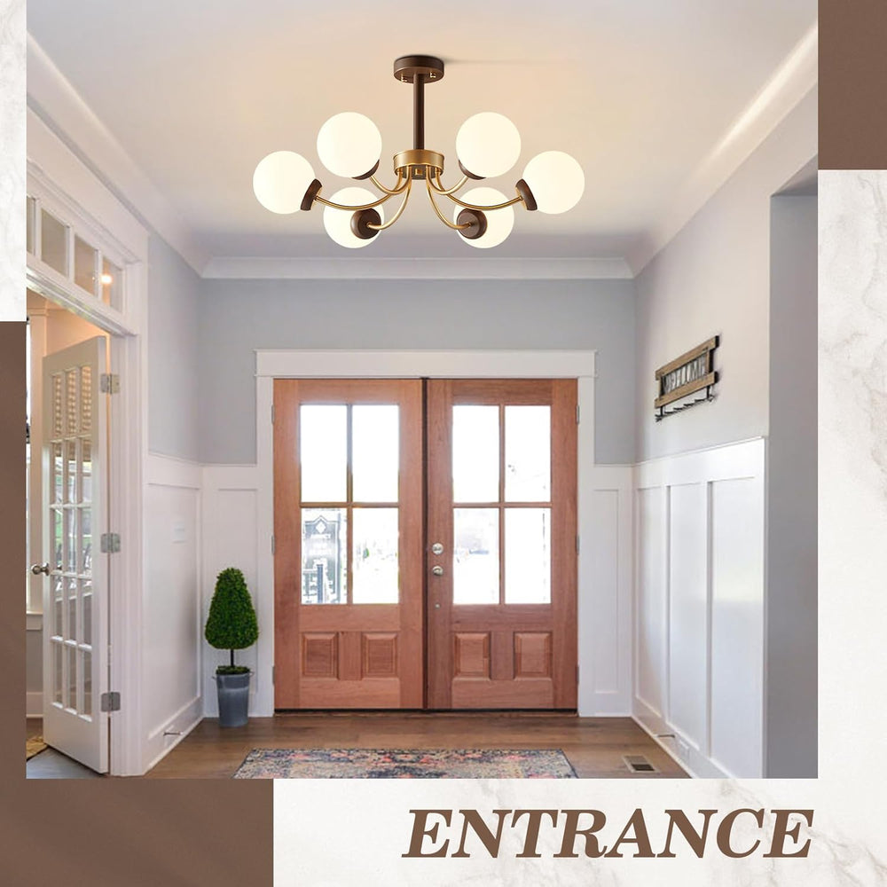 BOKT Sputnik Ceiling Lights Wooden 6-Light Semi Flush Mount Ceiling Light (BPC018)