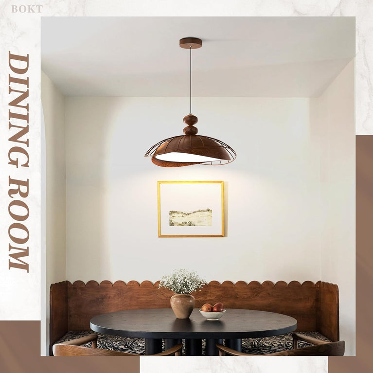 BOKT Nordic Vintage Wood Pendant Light  LED Dimmable for Kitchen Island (BPC015)