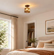 BOKT Amber Glass Semi Flush Mount Ceiling Light Brass Walnut Square