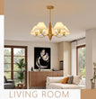 BOKT Gold Wooden Chandeliers Mid Century Fabric Ceiling Pendant Lighting（BPC014）