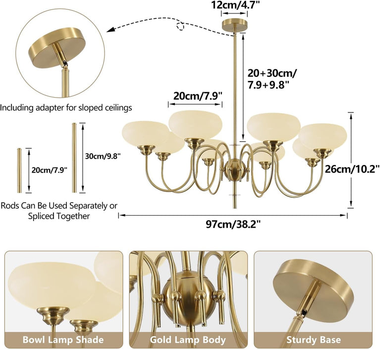 BOKT French Chandelier 8-Lights Large Dining Room Gold Chandelier（BPC017）