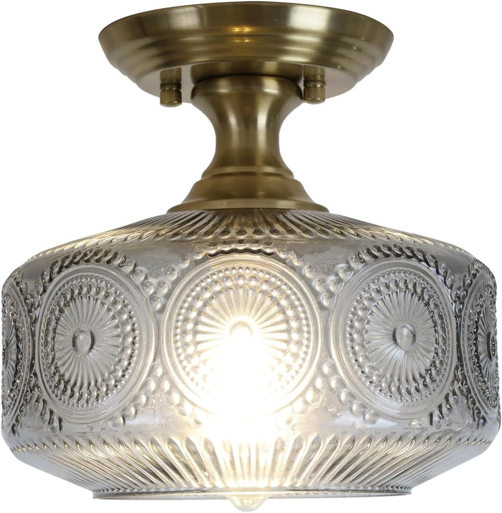 BOKT Modern Close to Ceiling Lighting Fixtures Farmhouse Flush Mount Glass Ceiling Light Open Drum Smoke Gray Flush Mount Ceilings Lights Vintage Style Ceiling Light E26 Base