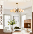BOKT  Milk Glass Chandelier 6 Head Rustic Wooden Sputnik Chandelier