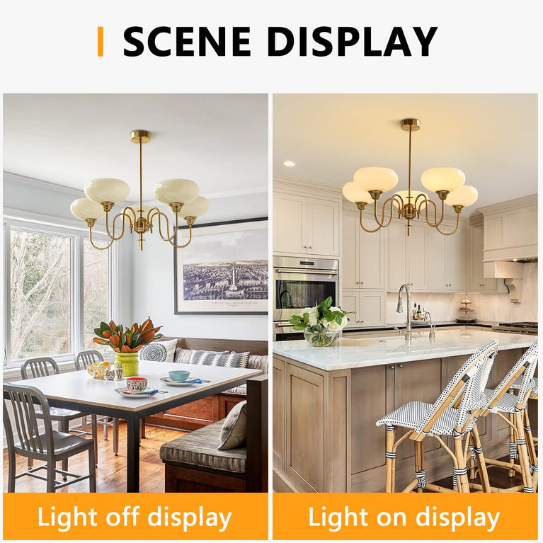 BOKT Gold Vintage Chandelier Modern 5-Light Globe Chandelier with Smooth Lampshade Sputnik Pendant Light Dining Room Chandeliers for Living Room Bedroom