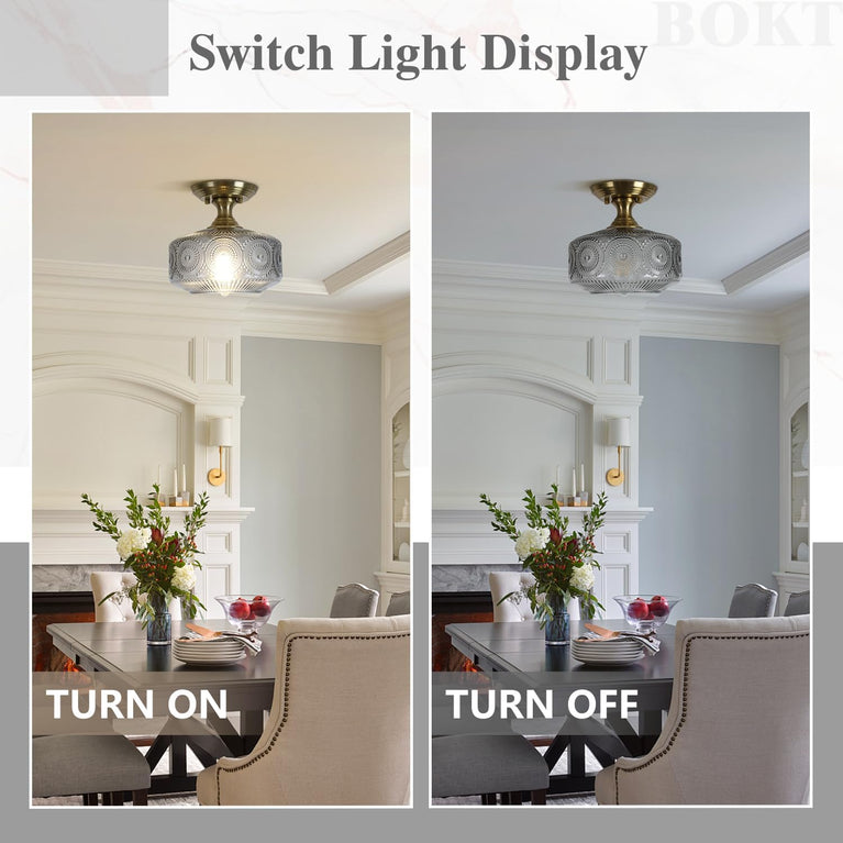 BOKT Modern Close to Ceiling Lighting Fixtures Farmhouse Flush Mount Glass Ceiling Light Open Drum Smoke Gray Flush Mount Ceilings Lights Vintage Style Ceiling Light E26 Base