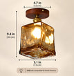BOKT Amber Glass Semi Flush Mount Ceiling Light Brass Walnut Square